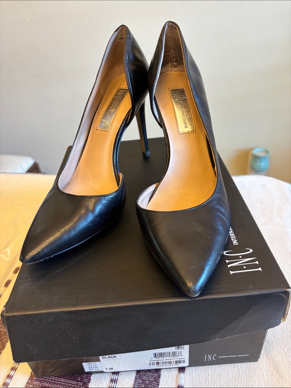 INC International Concepts Black Pointed Leather Stiletto Pumps